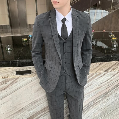 Odijelo Jakna Prsluk Hlače Komplet od 3 komada / 2023 Modni novi muški ležerni poslovni Jednobojni uski sakoi Kaput Hlače Prsluk