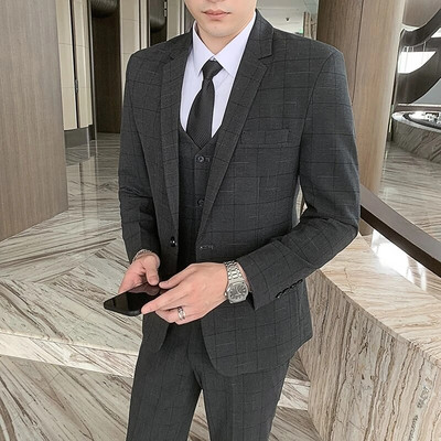 Odijelo Jakna Prsluk Hlače Komplet od 3 komada / 2023 Modni novi muški ležerni poslovni Jednobojni uski sakoi Kaput Hlače Prsluk