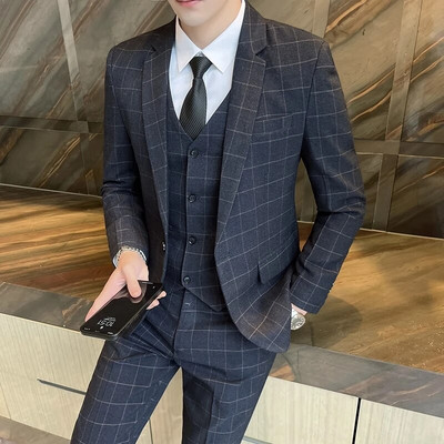 Odijelo Jakna Prsluk Hlače Komplet od 3 komada / 2023 Modni novi muški ležerni poslovni Jednobojni uski sakoi Kaput Hlače Prsluk