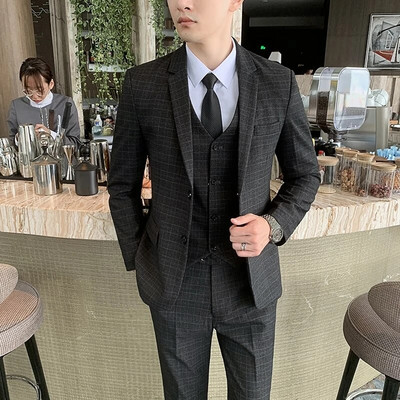 Odijelo Jakna Prsluk Hlače Komplet od 3 komada / 2023 Modni novi muški ležerni poslovni Jednobojni uski sakoi Kaput Hlače Prsluk