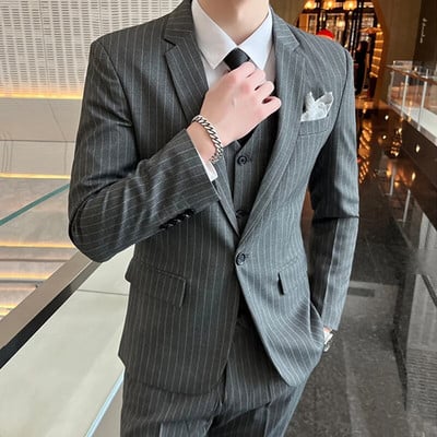 Odijelo Jakna Prsluk Hlače Komplet od 3 komada / 2023 Modni novi muški ležerni poslovni Jednobojni uski sakoi Kaput Hlače Prsluk