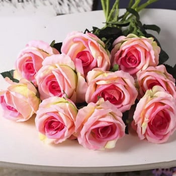 Изкуствени червени рози, цветя Свети Валентин, реалистични цъфнали рози, единични фалшиви цветни букети Декорация за домашно сватбено парти