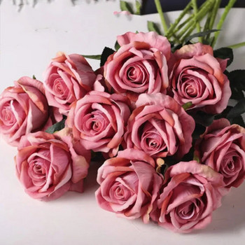 Изкуствени червени рози, цветя Свети Валентин, реалистични цъфнали рози, единични фалшиви цветни букети Декорация за домашно сватбено парти