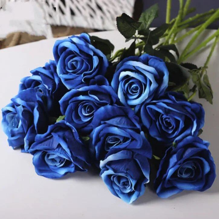 Művörös rózsák Virágok Valentin-nap, Valósághű virágzó rózsák, Egyetlen hamis virágcsokrok Otthoni esküvői parti dekoráció