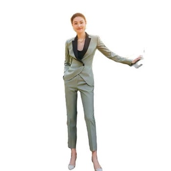 Κομψό γυναικείο κοστούμι OL Host Speech Κομψή γυναικεία φόρμα 2 τεμαχίων με λεπτή εφαρμογή με γιακά σάλι Παντελόνι μολύβι βαθύ V Blazer για πάρτι ή γάμο