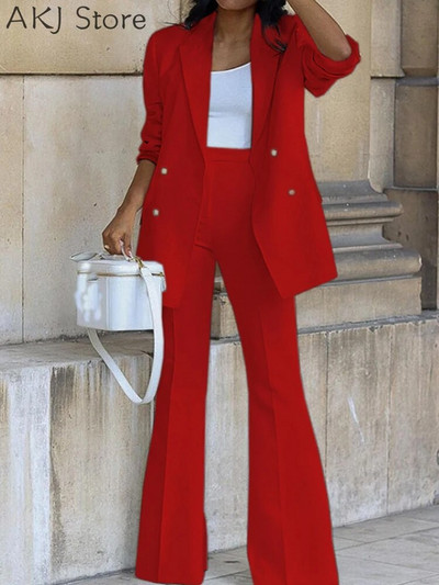 Ženski komplet sakoa s dvostrukim kopčanjem dugih rukava i radnih hlača