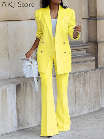 Ženski komplet sakoa s dvostrukim kopčanjem dugih rukava i radnih hlača