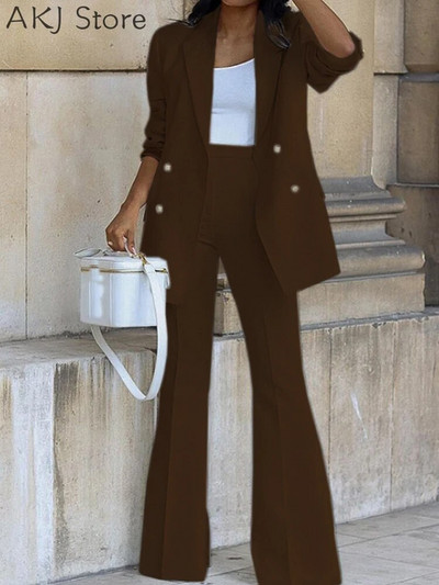 Ženski komplet sakoa s dvostrukim kopčanjem dugih rukava i radnih hlača