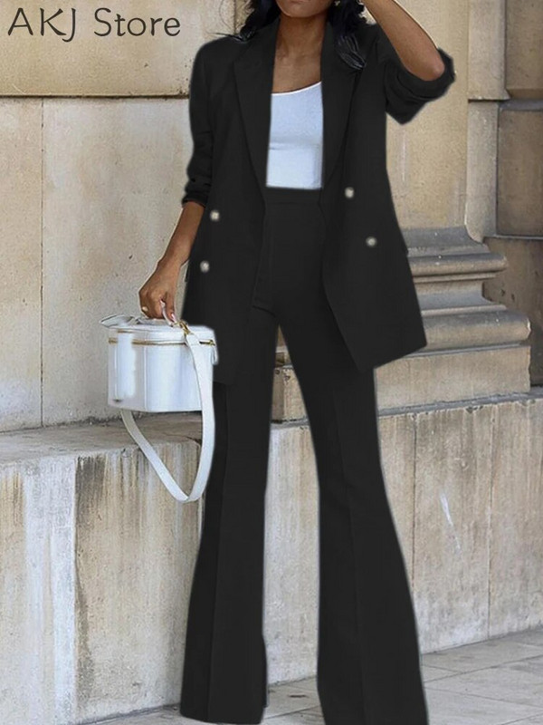 Ženski komplet sakoa s dvostrukim kopčanjem dugih rukava i radnih hlača