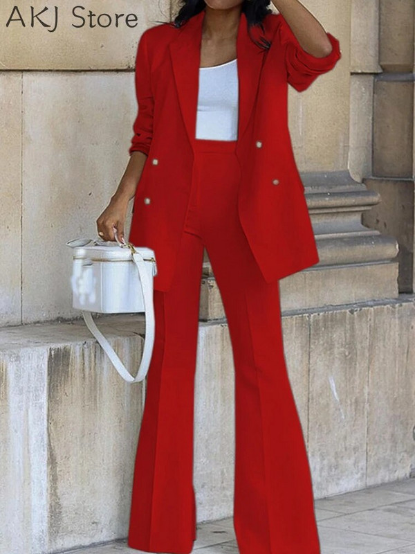 Ženski komplet sakoa s dvostrukim kopčanjem dugih rukava i radnih hlača