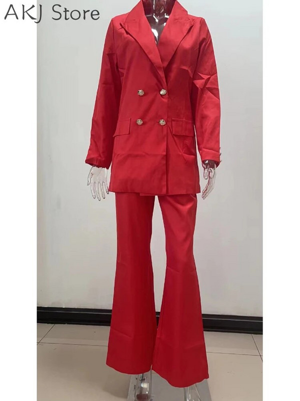 Ženski komplet sakoa s dvostrukim kopčanjem dugih rukava i radnih hlača