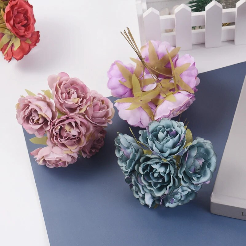 6kom umjetnih cvjetova, visokokvalitetni svileni buket ruža, DIY vijenac za vjenčanje, ukras za dom, poklon kutija, spomenar, pribor za zabavu