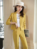 Jesenski, elegantni sakoi Ženski kratki kaput i odijela s hlačama Komplet dugih rukava 2 komada Žuti dvodijelni kompleti