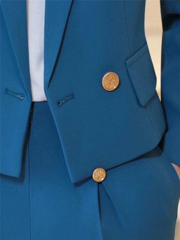 Jesenski, elegantni sakoi Ženski kratki kaput i odijela s hlačama Komplet dugih rukava 2 komada Žuti dvodijelni kompleti