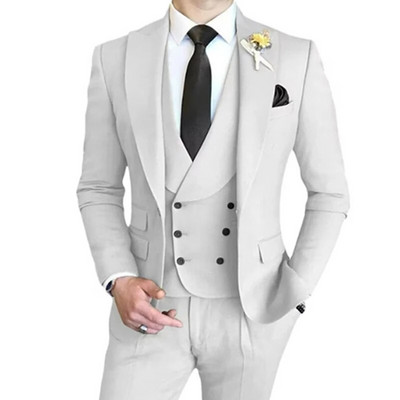 3 vnt. komplektas Blazers Striukė Liemenės kelnės / 2023 m. mados nauji vyriški laisvalaikio verslo vienspalviai ploni kostiumai paltai kelnės liemenė