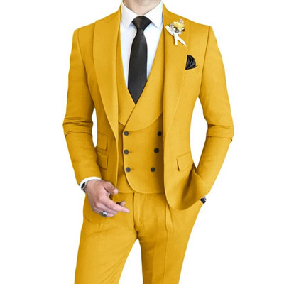 3 vnt. komplektas Blazers Striukė Liemenės kelnės / 2023 m. mados nauji vyriški laisvalaikio verslo vienspalviai ploni kostiumai paltai kelnės liemenė