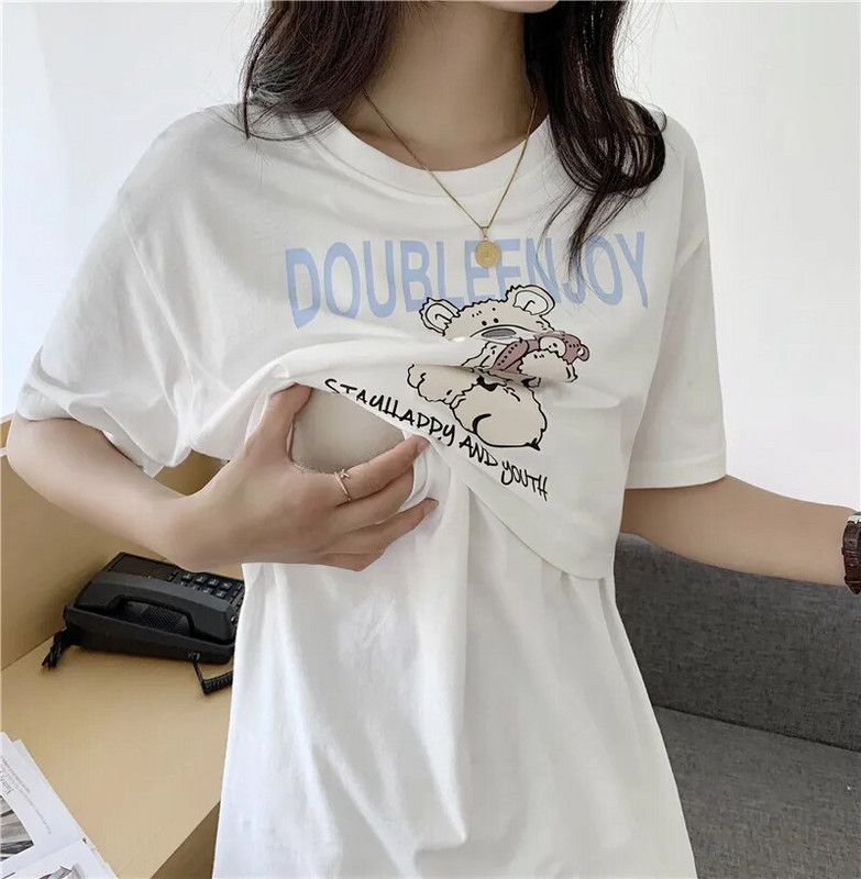 Rasedate lühikeste varrukatega rinnaga toitmise T-särk imetavatele emadele Suveriided Naistele Koduriided 2108