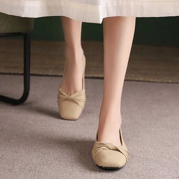 Нови дамски плоски обувки Плисирани лодки с квадратни пръсти Плоски обувки Дамски плитки дизайнерски обувки за жени Пролет Есен 1202N