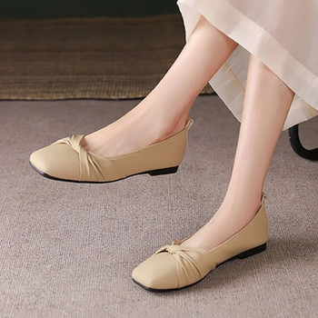 Нови дамски плоски обувки Плисирани лодки с квадратни пръсти Плоски обувки Дамски плитки дизайнерски обувки за жени Пролет Есен 1202N