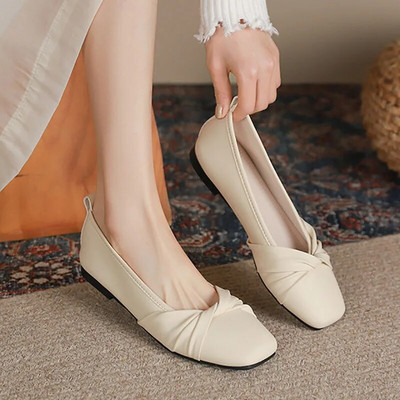 Jaunas sieviešu plakanas, kroku laivas kurpes Kvadrātveida purngalu slīdēšanas plakanās kurpes Sieviešu sekla dizaina apavi sievietēm pavasara rudens 1202N