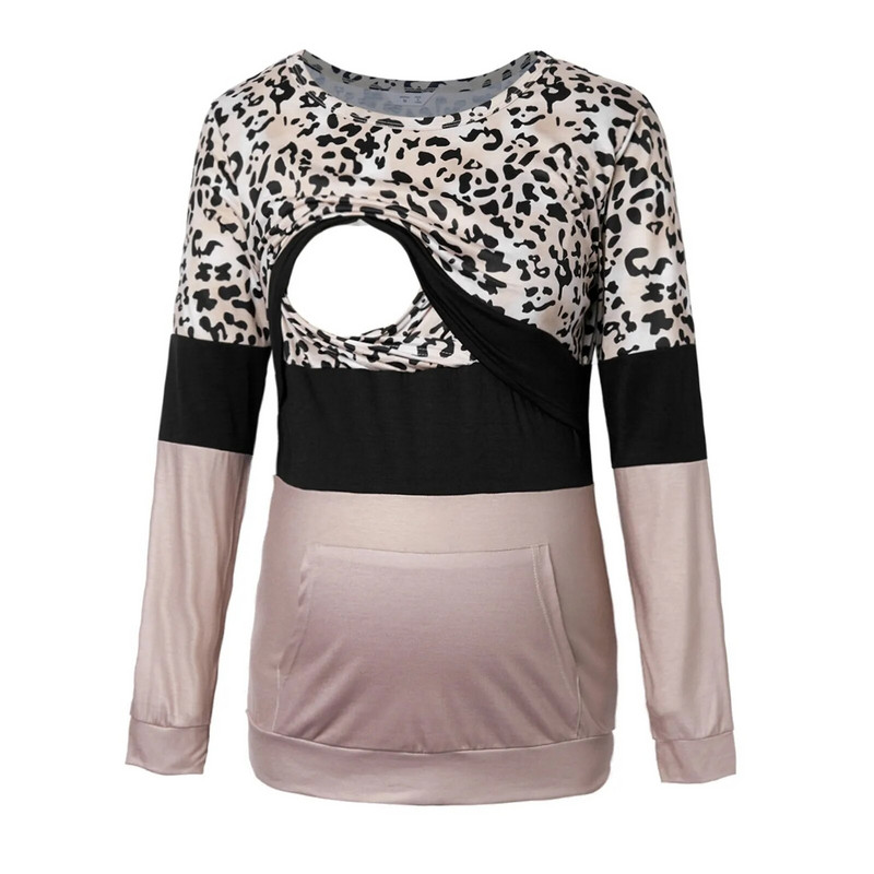 Modna ženska odjeća za trudnice Mommy dugih rukava s leopard printom Patchwork Nursingg Majica kratkih rukava Gornja bluza za dojenje Novo