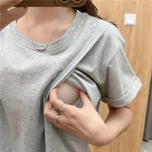 Siva ljetna majica kratkih rukava s okruglim izrezom za dojilje, trudnice, odjeća, bluza za dojenje 2219