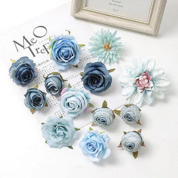 5 τεμ. Mix μπλε τεχνητά λουλούδια Κεφάλι για διακόσμηση γάμου Διακόσμηση σπιτιού DIY Γράμματα γενεθλίων Χριστουγεννιάτικο στεφάνι Χειροτεχνία ψεύτικο λουλούδι