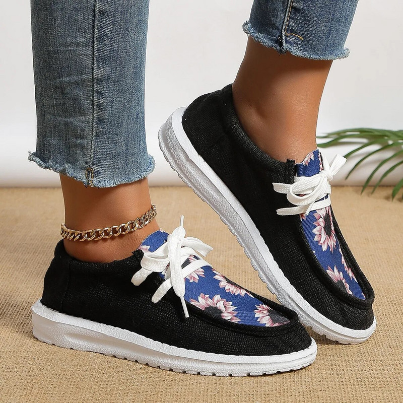 Nove platnene cipele Ženske lagane ravne tenisice na navlačenje Ženske prozračne platnene mokasine Ravne cipele s printom brendiranog dizajna