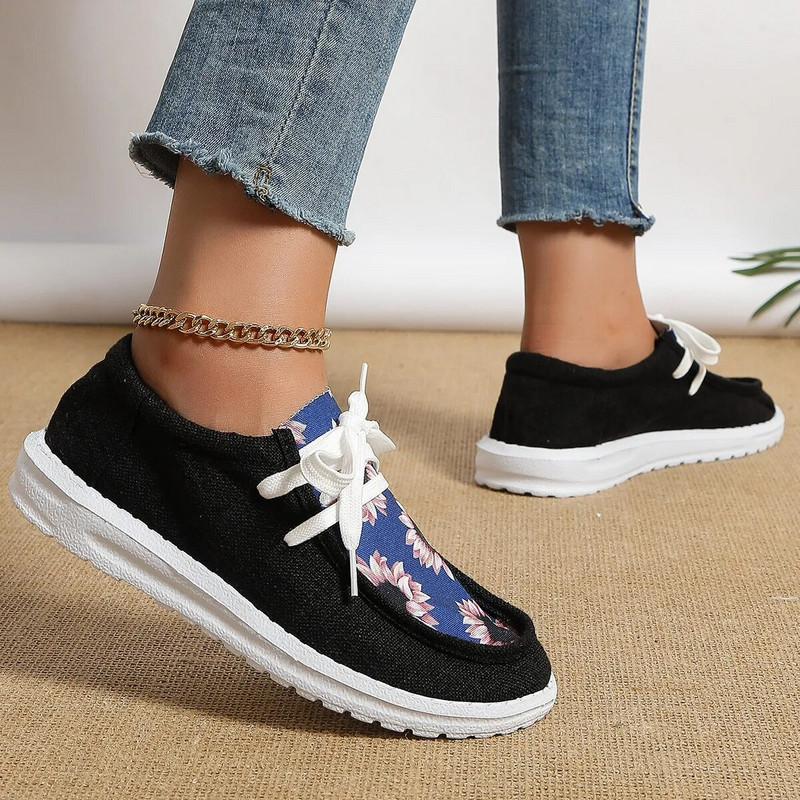 Nove platnene cipele Ženske lagane ravne tenisice na navlačenje Ženske prozračne platnene mokasine Ravne cipele s printom brendiranog dizajna