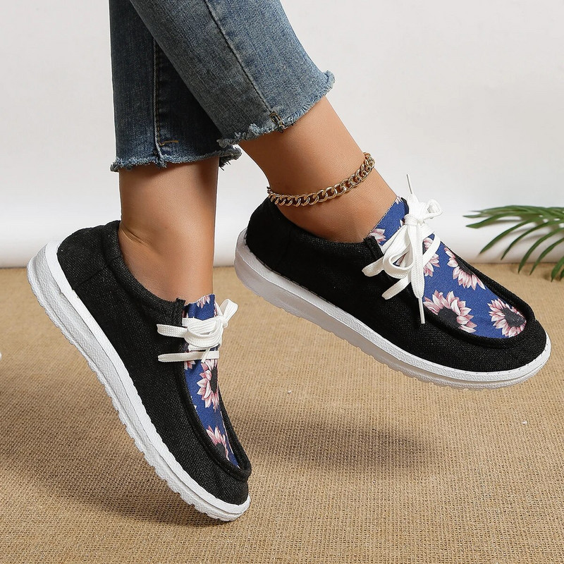 Nove platnene cipele Ženske lagane ravne tenisice na navlačenje Ženske prozračne platnene mokasine Ravne cipele s printom brendiranog dizajna