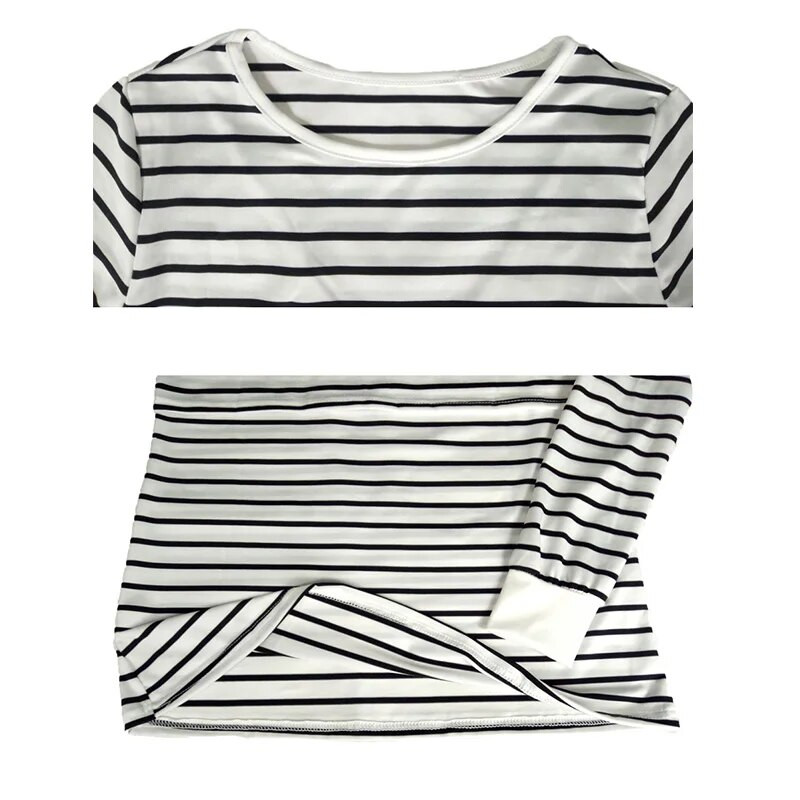 Jauns grūtnieces T-krekls svītrains ar garām piedurknēm barošanas apģērbs Pavasaris Rudens Vienkāršs Modes Apaļa kakla Topi Apģērbi zīdīšanai