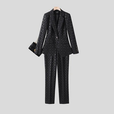 Žensko odijelo Blejzer hlače 2-dijelni set jesen zima crna marelica smeđa jedno dugme jacquard uredski ženski formalni komplet radnog odijela
