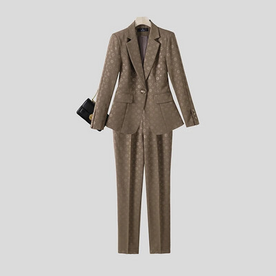 Žensko odijelo Blejzer hlače 2-dijelni set jesen zima crna marelica smeđa jedno dugme jacquard uredski ženski formalni komplet radnog odijela