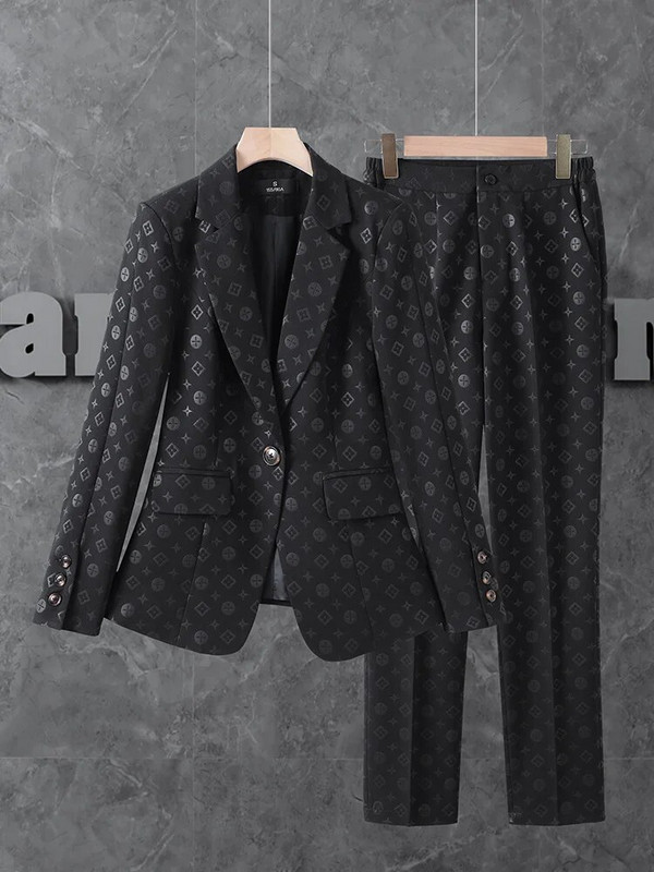 Žensko odijelo Blejzer hlače 2-dijelni set jesen zima crna marelica smeđa jedno dugme jacquard uredski ženski formalni komplet radnog odijela