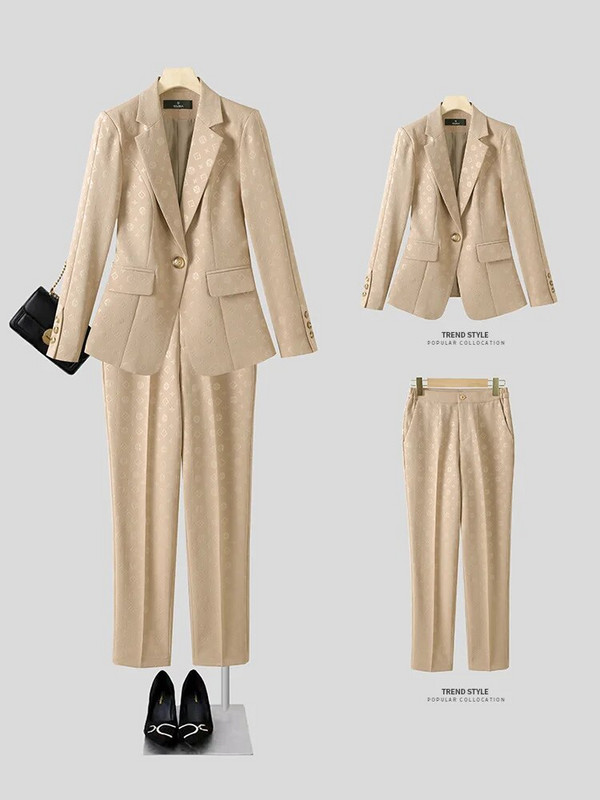 Žensko odijelo Blejzer hlače 2-dijelni set jesen zima crna marelica smeđa jedno dugme jacquard uredski ženski formalni komplet radnog odijela