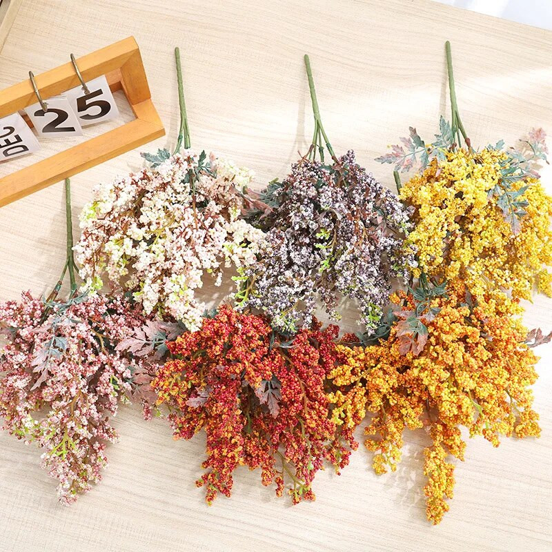 Skaisti mākslīgie putu ziedi kāzu pušķi Aksesuāri Mājas Ziemassvētki Augstas kvalitātes apdare Dzīvojamās istabas rudens viltus augs