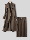 Visokokvalitetni crno-crveni kava uredski ženski odijelo sa suknjama Ženski ženski formalni dvodijelni komplet za jesen-zimu Poslovna radna odjeća