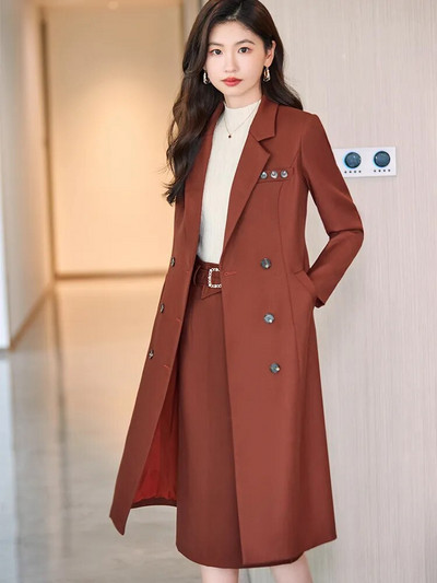 Visokokvalitetni crno-crveni kava uredski ženski odijelo sa suknjama Ženski ženski formalni dvodijelni komplet za jesen-zimu Poslovna radna odjeća