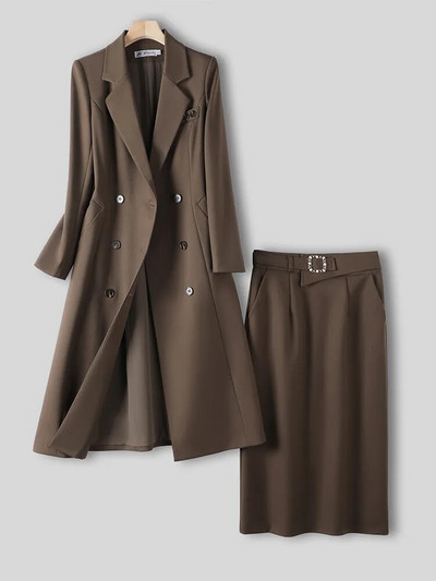 Visokokvalitetni crno-crveni kava uredski ženski odijelo sa suknjama Ženski ženski formalni dvodijelni komplet za jesen-zimu Poslovna radna odjeća