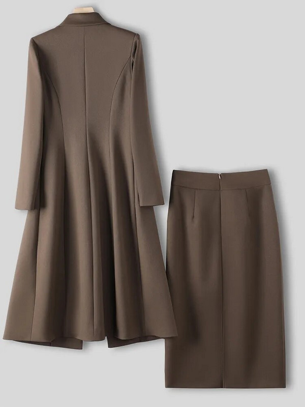 Visokokvalitetni crno-crveni kava uredski ženski odijelo sa suknjama Ženski ženski formalni dvodijelni komplet za jesen-zimu Poslovna radna odjeća