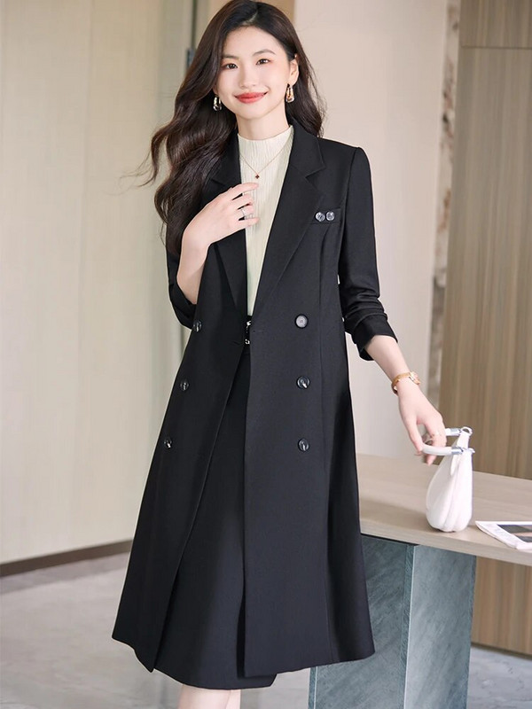 Visokokvalitetni crno-crveni kava uredski ženski odijelo sa suknjama Ženski ženski formalni dvodijelni komplet za jesen-zimu Poslovna radna odjeća