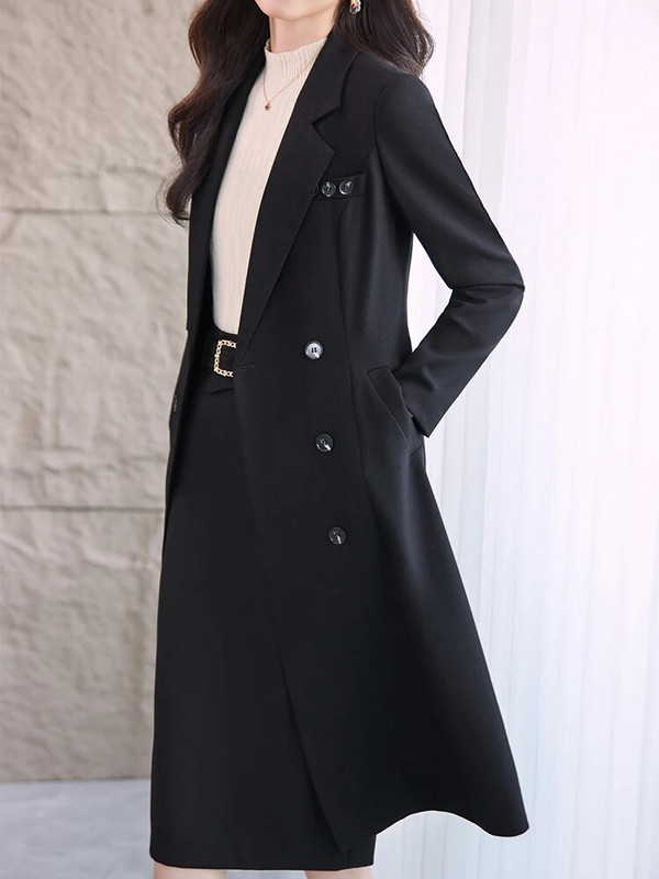 Visokokvalitetni crno-crveni kava uredski ženski odijelo sa suknjama Ženski ženski formalni dvodijelni komplet za jesen-zimu Poslovna radna odjeća