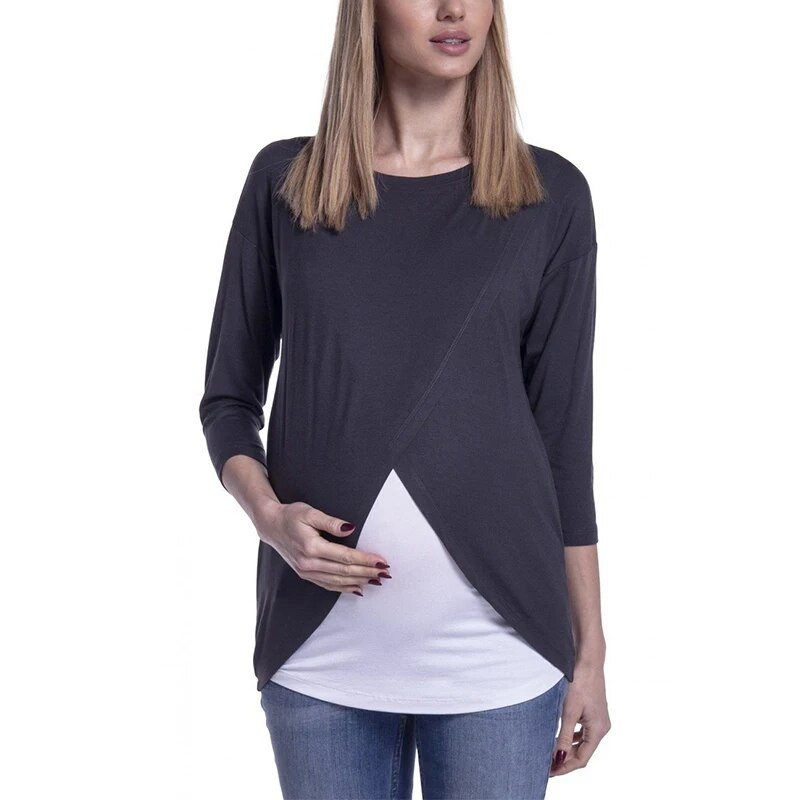 Ženska odjeća za trudnice i dojilje Majice s omotom za trudnice i dojilje Dvoslojna odjeća za dojenje Majica kratkih rukava