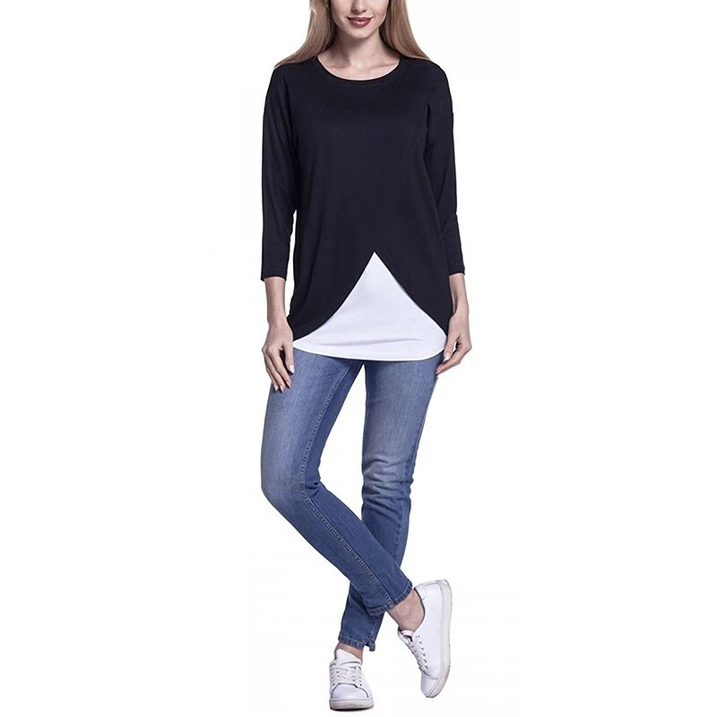 Ženska odjeća za trudnice i dojilje Majice s omotom za trudnice i dojilje Dvoslojna odjeća za dojenje Majica kratkih rukava