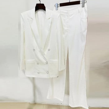 Υψηλής ποιότητας INS Star Luxury Design Fashion Λεπτής διατομής Acetate Σατέν Ζακάρ Κοστούμι Παντελόνι Σετ δύο τεμαχίων Blazer Γυναικεία