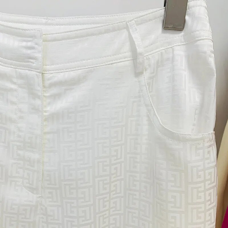 Visokokvalitetni INS Star luksuzni dizajn Modno odijelo od acetatnog satenskog jacquard tankog presjeka Odijelo s hlačama Dvodijelni set sakoa Ženski