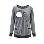 Nova ženska majica kratkih rukava za trudnice i dojenje Odjeća za trudnice O-izrez Jednobojne majice dugih rukava Odjeća za dojenje