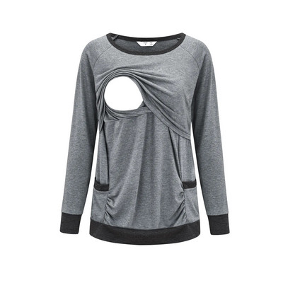 Nova ženska majica kratkih rukava za trudnice i dojenje Odjeća za trudnice O-izrez Jednobojne majice dugih rukava Odjeća za dojenje