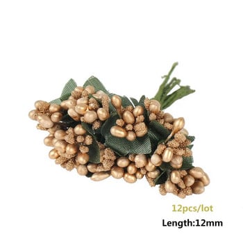 Μίνι Golden Artificial Pistil Gold Mixed Cherry Stamen Berries Bundle Hybrid Plant Flower DIY στεφάνι διακόσμησης γάμου