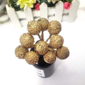 Μίνι Golden Artificial Pistil Gold Mixed Cherry Stamen Berries Bundle Hybrid Plant Flower DIY στεφάνι διακόσμησης γάμου